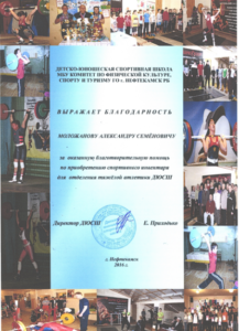 За помощь по приобретению инвентаря для ДЮСШ